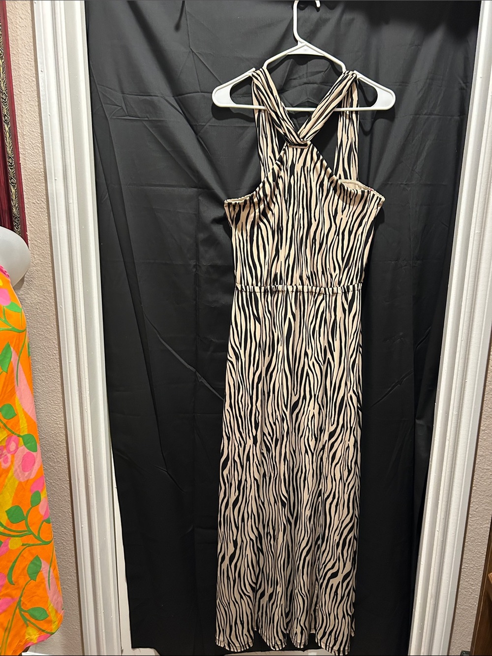 INC International Concepts Beige and Black Zebra-Print Maxi Dress